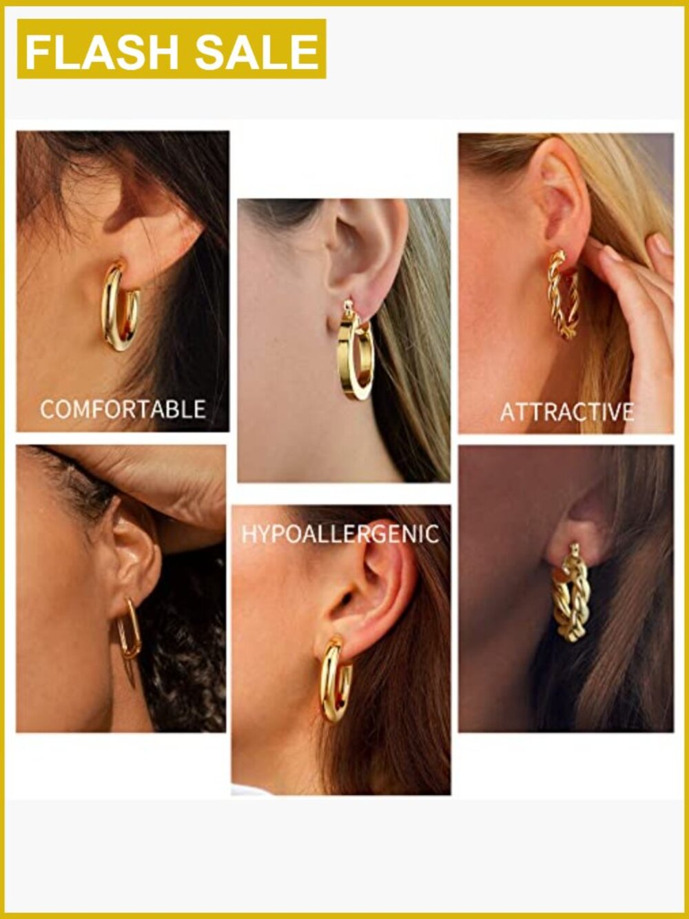 9 Pairs Gold Hoop Earrings Set For Women, 14k Gold Plated Hypoallergenic View 3